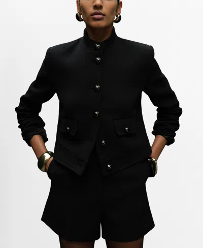 Mango Jacket With Jewel-button Strip Collar Black In Black
