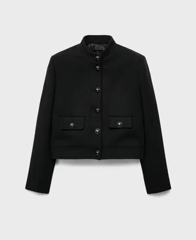 Mango Jacket With Jewel-button Strip Collar Black In Black