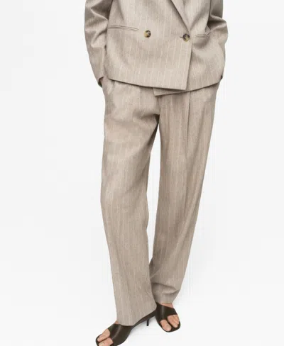 Mango Pinstripe Wool Blend Pull-on Pants In Gray