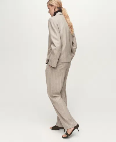 Mango Pinstripe Wool Blend Pull-on Pants In Gray