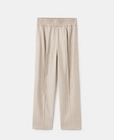 Mango Pinstripe Wool Blend Pull-on Pants In Gray