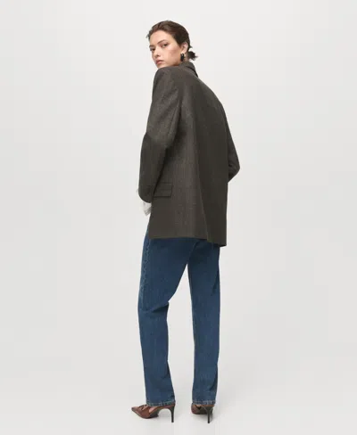 Mango Houndstooth One-button Wool Blend Blazer In Brown