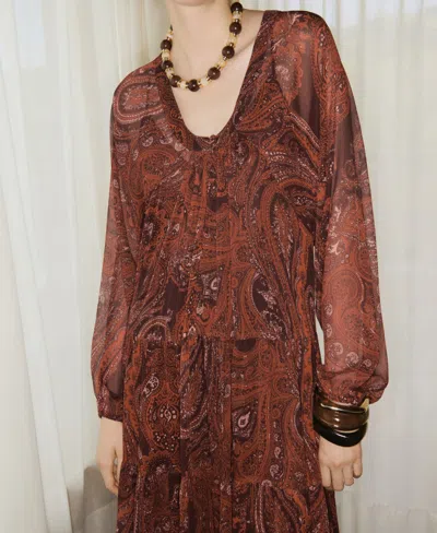 Mango Paisley-print Oversized Dress Russet In Brown