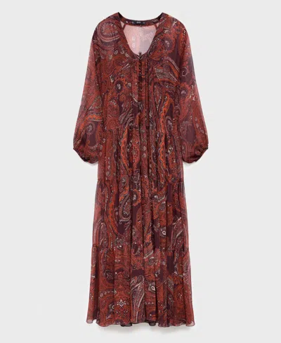 Mango Paisley-print Oversized Dress Russet In Brown