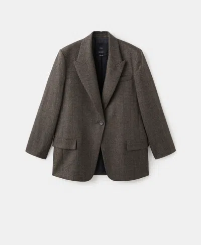 Mango Houndstooth One-button Wool Blend Blazer In Brown