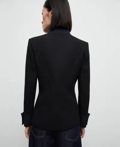 Mango Fitted Cotton Blend Jacket In Black