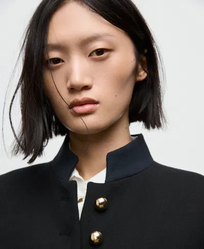 Mango Fitted Cotton Blend Jacket In Black