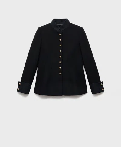 Mango Fitted Cotton Blend Jacket In Black