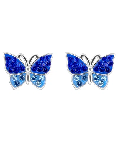 Macy's Crystal Butterfly Stud Earrings (1.0032 Ct. T.w.) In Sterling Silver In Blue