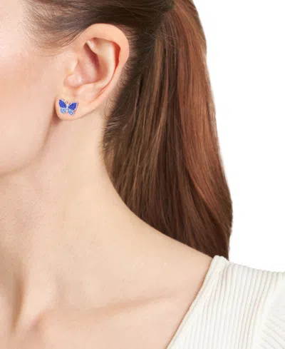 Macy's Crystal Butterfly Stud Earrings (1.0032 Ct. T.w.) In Sterling Silver In Blue