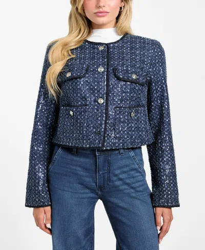 Guess Women's Elisa Collarless Jacket In Blue