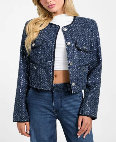 Guess Women's Elisa Collarless Jacket In Blue