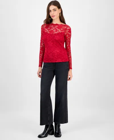 Guess Women's Nataliya Long-sleeve Lace Top In Red