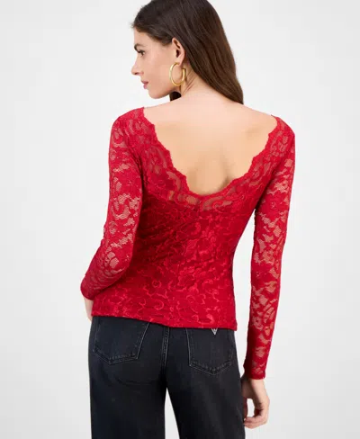 Guess Women's Nataliya Long-sleeve Lace Top In Red