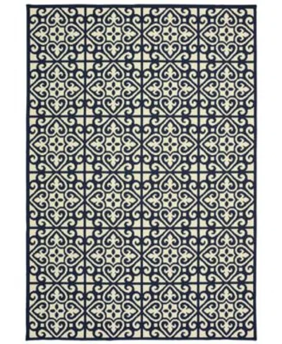 Oriental Weavers Marina 5927b Ivory Navy Indoor Outdoor Rug In Blue