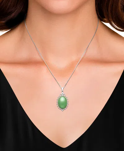 Macy's Dyed Green Jadeite Oval Pendant Necklace In Sterling Silver In Green