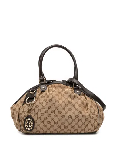 Pre-owned Gucci 2016-2025 Gg Canvas Sukey Satchel In Brown
