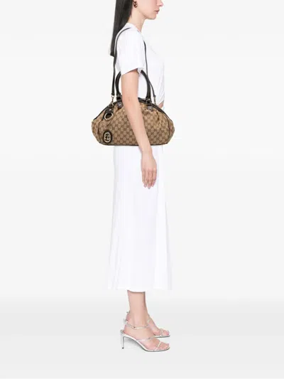 Pre-owned Gucci 2016-2025 Gg Canvas Sukey Satchel In Brown