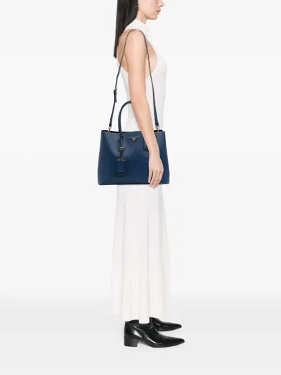 Pre-owned Prada 2010-2025 Large Saffiano Cuir Double Satchel In Blue