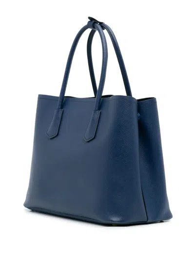 Pre-owned Prada 2010-2025 Large Saffiano Cuir Double Satchel In Blue