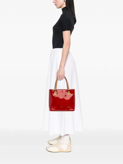 Pre-owned Louis Vuitton 2000 Monogram Vernis Houston Tote Bag In Red