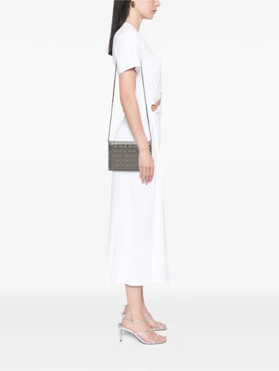 Pre-owned Chanel 2016-2017 Small Lambskin Chocolate Bar Cc Piercing Studded Chain Flap Crossbody Bag In Gray