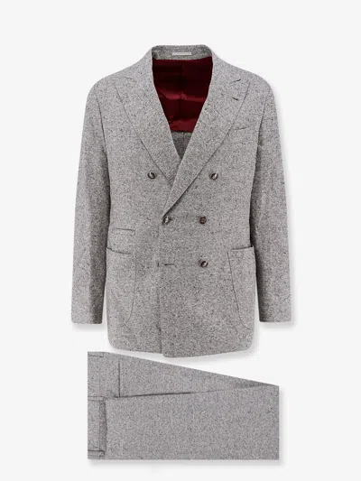 Brunello Cucinelli Tailored Suit Set Double-breasted Jacket In Gray