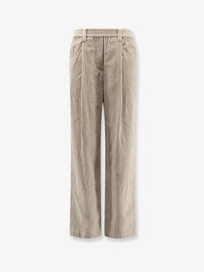 Brunello Cucinelli Women Corduroy Velvet Baggy Trousers In Neutral