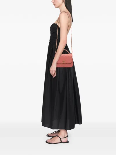 Pre-owned Chanel 2019 Quilted Lambskin Chain Infinity Top Handle Bag Satchel In Pink