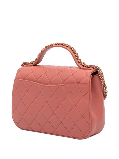 Pre-owned Chanel 2019 Quilted Lambskin Chain Infinity Top Handle Bag Satchel In Pink