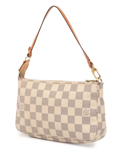 Pre-owned Louis Vuitton 2010 Damier Azur Pochette Accessoires Shoulder Bag In White