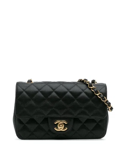 Pre-owned Chanel 2015-2016 Mini Rectangular Classic Calfskin Pixel Effect Single Flap Crossbody Bag In Black