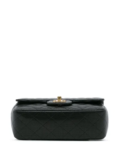 Pre-owned Chanel 2015-2016 Mini Rectangular Classic Calfskin Pixel Effect Single Flap Crossbody Bag In Black