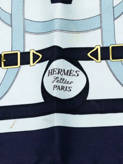 Pre-owned Hermes 1986-1998 Eperon D'or Silk Handkerchief In Blue