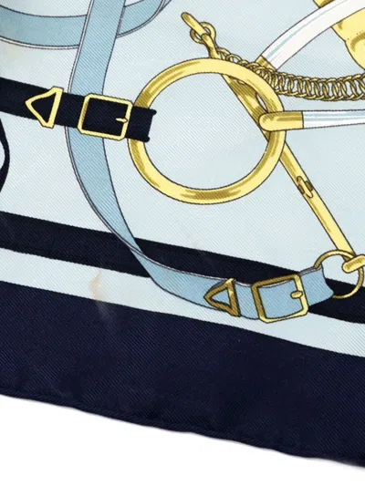 Pre-owned Hermes 1986-1998 Eperon D'or Silk Handkerchief In Blue