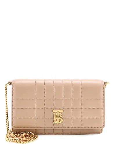 Pre-owned Burberry Lola On Chain Quilted Leather Clutch Bag In Neutral