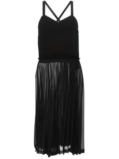 Comme Des Garçons Sheer Pleated Dress In Black