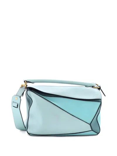 Pre-owned Loewe Puzzle Bag Leather Medium Shoulder Bag In Blue