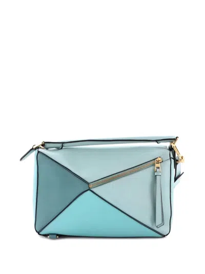 Pre-owned Loewe Puzzle Bag Leather Medium Shoulder Bag In Blue