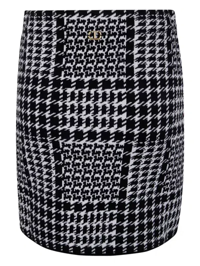 Twinset Black And White Viscose Skirt In Multi