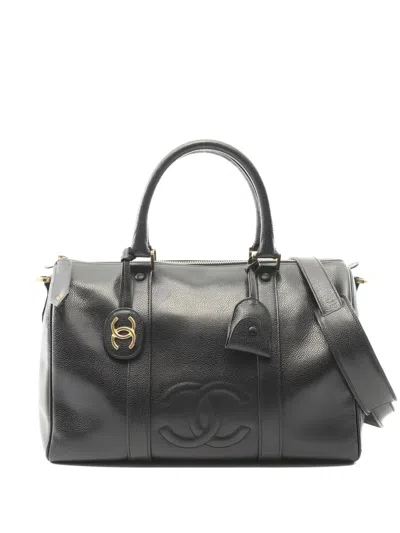 Pre-owned Chanel 1991-1994 Coco Mark Leather Tote Bag In Black