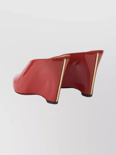 Ferragamo Alicia Patent Leather Peep-toe Wedge Mules In Red