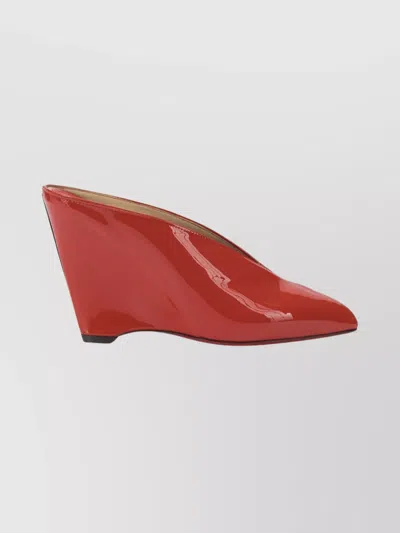 Ferragamo Alicia Patent Leather Peep-toe Wedge Mules In Red
