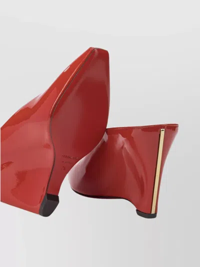 Ferragamo Alicia Patent Leather Peep-toe Wedge Mules In Red