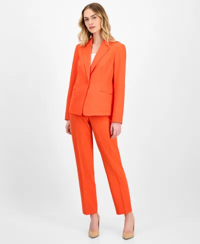 Le Suit Women's Crepe One-button Straight-leg Pantsuit Set, Regular & Petite In Orange