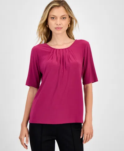Kasper Women's Pleat Neck Knit Top, Regular & Petite In Pink