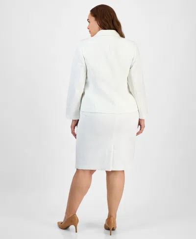 Le Suit Plus Size Shawl-collar Jacket & Pencil Skirt Suit Set In White
