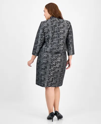 Le Suit Plus Size Floral Jacquard Sleeveless Sheath Dress Suit In Animal Print