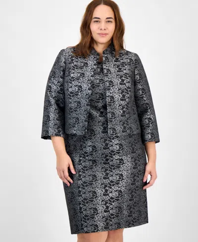 Le Suit Plus Size Floral Jacquard Sleeveless Sheath Dress Suit In Animal Print