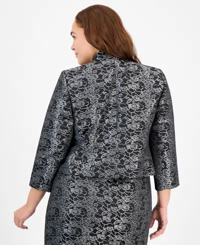 Le Suit Plus Size Floral Jacquard Sleeveless Sheath Dress Suit In Animal Print